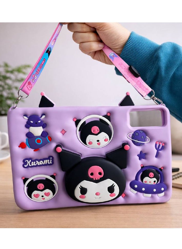 Cartoon 3D Silicon Handle Stand Cover For Xiaomi Redmi SE 11, Kids Shockproof Case With Handle & Stand, Funda Case (With Rope) (Kuromi) - Image 4